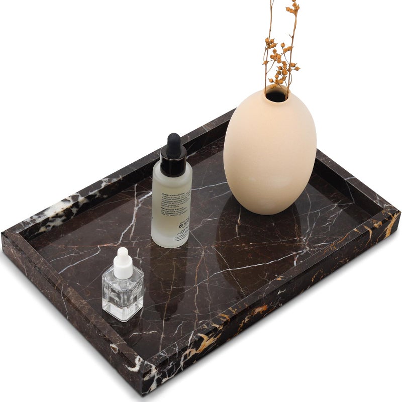 Zilukar Real Natural Marble Tray for Bathroom  Vanity  Kitchen and Desktop  Rectangle Genuine Marble Stone Tray for Jewelry  Cosmetics  Candles  Lotion  Perfume and Home Decor Brown - Image 1